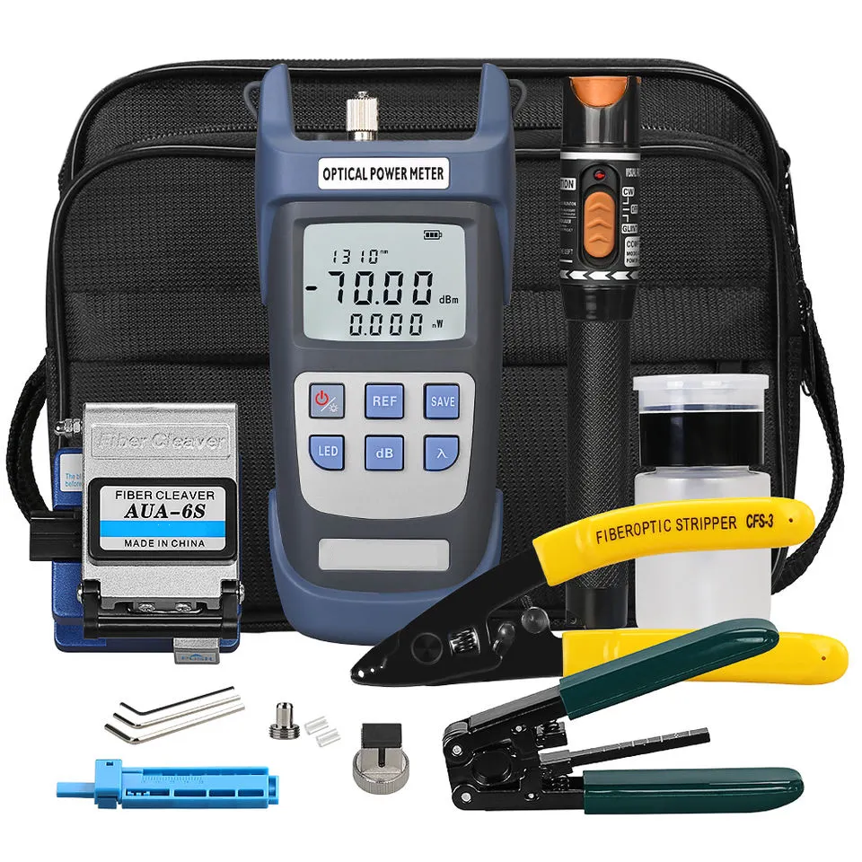 FTTH Fiber Optic Tool Kit with Optical Power Meter and Visual Fault Locator and AUA-6S Fiber Cleaver