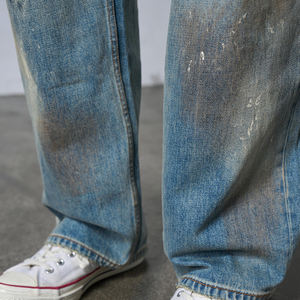 جينز قطني للرجال بقصة مستقيمة جينز فضفاض من حجر الدنيم بغسيل إنزيم مكثف ثقيل جينز غسيل متمزق ومخصص - Product Image 6