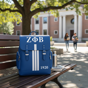 Mochila Personalizada de Cuero Sintético con Rayas Premium de la Hermandad Griega Zeta Phi Beta |   Mochila de Viaje Premium para Uso Diario - Product Image 3