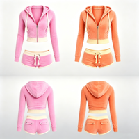 Ensemble de survêtement en velours personnalisé pour femme, sweat à capuche zippé et short, vêtements décontractés de haute qualité