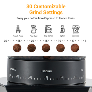 Moulin à <span class=keywords><strong>café</strong></span> électrique 220-240V, panneau tactile, 30 réglages de mouture réglables, grande capacité de 300g, meule conique antistatique - Product Image 4