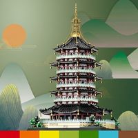 Hermosos y Vívidos Bloques de Construcción Geométricos Estilo MOC, Proyecto de Ensamblaje de Ladrillos Entrecruzados, Conjunto de Bloques de Construcción de Pagoda Oriental Histórica de 1498 Piezas