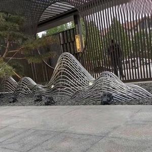Escultura Abstracta Personalizada de Acero Inoxidable con Forma de Montaña, Rebanadas Tubulares Huecas, Adorno de Roca Artificial para Jardín Exterior con Agua - Product Image 4