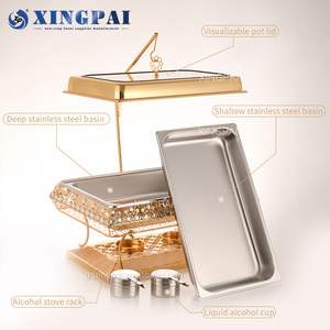 XINGPAI Autres fournitures pour hôtels et restaurants Ensemble de buffet chauffe-plats de luxe Chauffe-plats en or pour buffet de traiteur - Product Image 2