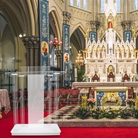Pupitre en Acrylique Transparent avec Éclairage LED au Sol, sur Roulettes, Idéal pour Écoles et Églises