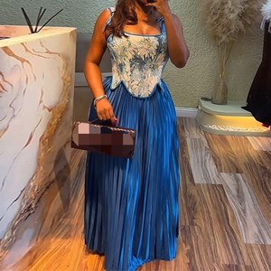 Camisole Printed Waisted Vest High Waisted Half Body Pleated Skirt Women's 2 Piece <b>Set</b> Fashion - Product Image 5