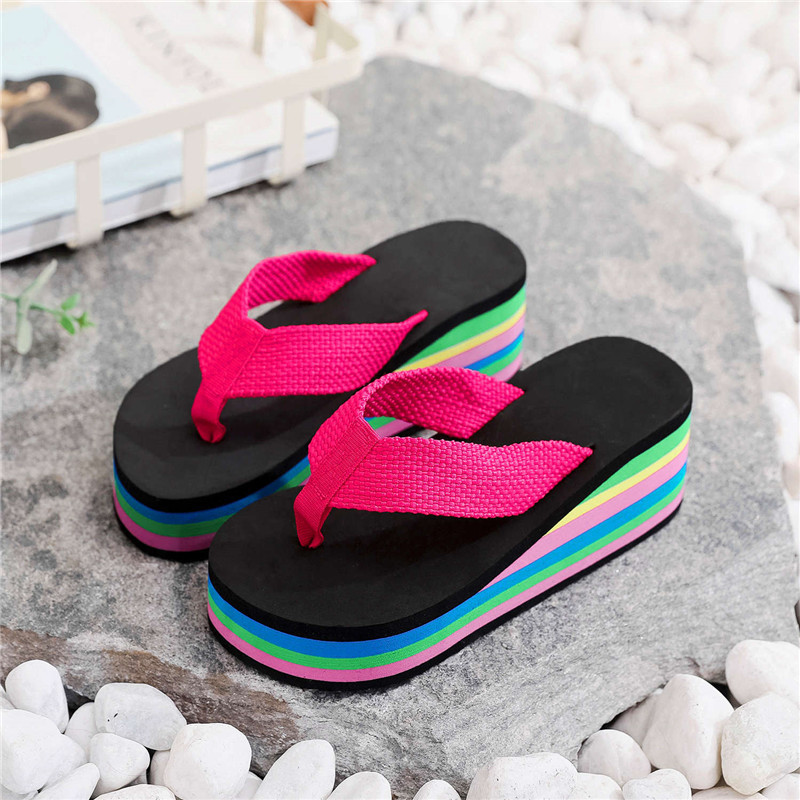 Summer Rainbow Platform Sandals and Slippers Colorful Casual Beach Flip Flops for Women