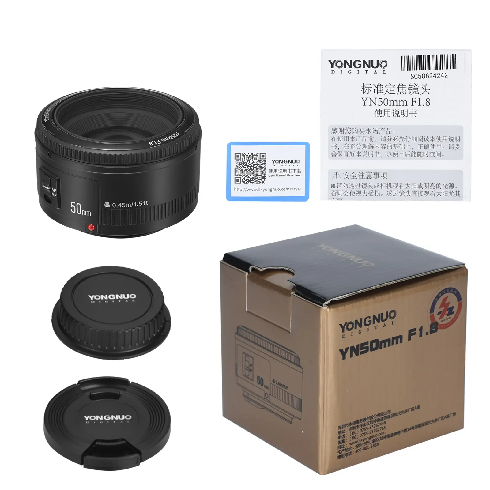 Yongnuo 50Mm Camera Lenzen Auto Focus Lens Yn50 Mm F1.8 Diafragma Voor Canon Eos Dslr Camera 'S Automatische 7 Blades Standaard Prime 1.8