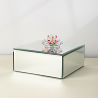 Boîte à bijoux en argent avec surface en miroir de verre, poignée en cristal, boîte de rangement pour bibelots, organisateur pour femmes et filles, cadeau