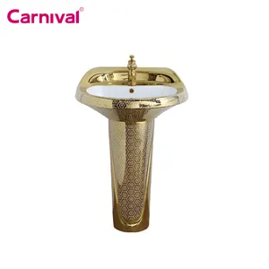 High temperature firing ceramic bathroom golden color basin with pedestal