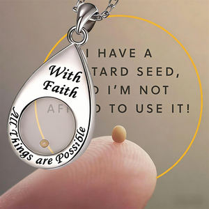 Collier minimaliste en acier inoxydable en forme de goutte d'eau avec graines de moutarde, bijou de foi pour femme, résistant au ternissement - Product Image 2