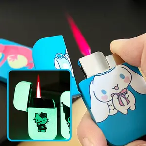 Glow in the dark cartoon cute design ricaricabile butano rosa fiamma antivento sanrio hello Kitty accendino