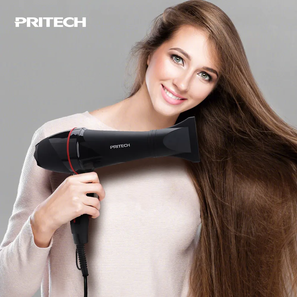 PRITECH Professional Salon Hair Dryer Concentrator W124 Salon Electric Plastic High-quality AC Motor Ionic Function 2200W Black