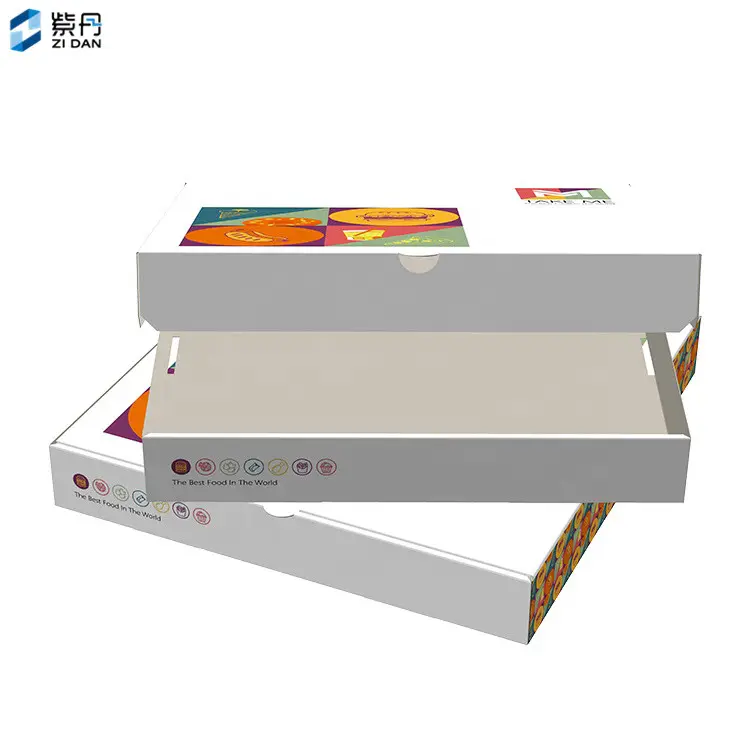 ज़िदान पिज़्ज़ा बॉक्स नालीदार कार्टन सफेद ग्राहक मुद्रण वसा और तरल पदार्थ के खिलाफ अंदर संभावित कोटिंग संभावित पिज़्ज़ा आटा