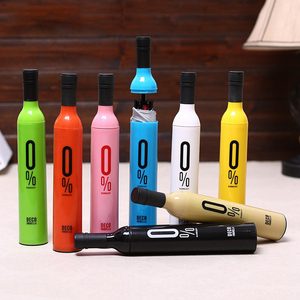 Promotion Advertise Wine Bottle Pongee Manual Business Gift Umbrella 3 Foldable Alloy Rainy Sunny Wholesale
