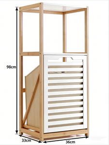 Scaffale <span class=keywords><strong>Salvaspazio</strong></span> Moderno in Bambù con Cesto Estraibile, Organizzatore Autoportante Alto per Bagno, Lavanderia e Camera da Letto - Product Image 6