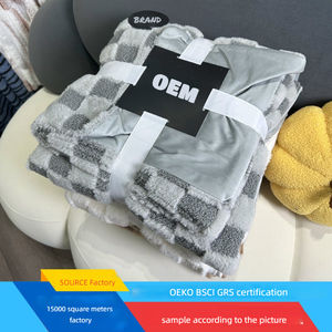 Manta <span class=keywords><strong>de</strong></span> Jacquard Catiónica con Diseño <span class=keywords><strong>de</strong></span> Tablero <span class=keywords><strong>de</strong></span> Ajedrez, Imitación <span class=keywords><strong>de</strong></span> Piel <span class=keywords><strong>de</strong></span> Conejo, Manta Súper Doble Capa, Manta Pequeña para el Hogar - Product Image 3