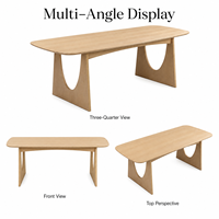 Table à manger moderne sculpturale en oxyde de magnésium, aspect bois, avec pieds découpés en U, pour la maison, la salle à manger, les projets hôteliers