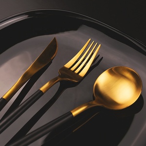 Sang Trọng Matte Vàng Và Màu Đen Xử Lý Flatware Set Thép Không Gỉ 18/10 Đám Cưới Dĩa Thìa Dao Bạc Và Đen Khách Sạn Dao Kéo - Product Image 2