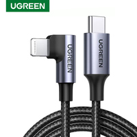 Cable Ugreen MFi USB-C a iOS con carga rápida PD de 20W, cable de datos tipo C con ángulo recto para cargar teléfonos, compatible con iPad y iPhone.