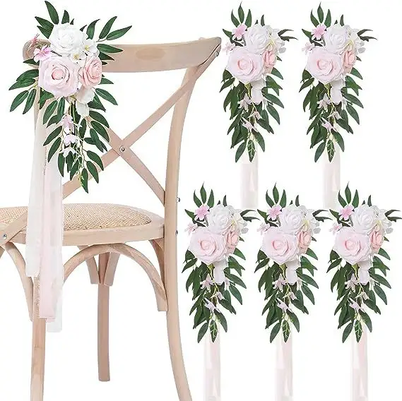 Commercio all'ingrosso sedia da sposa schienale fiore banchetto sedia decorazione fiore artificiale sedia fascia per matrimonio