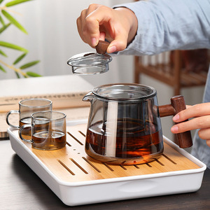 Juego de tetera para el hogar al por mayor, tetera con mango de madera gris humo de alto borosilicato, 500ml, 750ml - Product Image 5