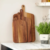 Planche à découper en bois d'acacia avec poignée, ustensile de cuisine écologique, taille personnalisée, logo, faible MOQ 50 pièces, fournisseur d'usine pour blocs de découpe