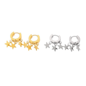 Orecchini a Cerchio con Stelle a Tre e Cinque Punte in Oro e Argento Acero 6mm 12 Pezzi - Product Image 2