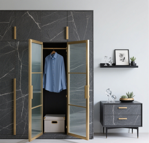 High-quality Durable Wardrobe: Dark - Toned Cabinetry, Glass - Door Sections, Integrated Drawer <strong>Units</strong>, Organized <strong>Storage</strong> Space - Product Image 3