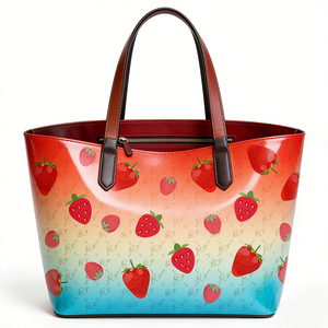 Borsa Tote in Pelle PU con Stampa <span class=keywords><strong>Fragola</strong></span> Personalizzata, Borsa a Tracolla Sfumata per Donne, Ampio Interno, Borsa a Tracolla - Product Image 2