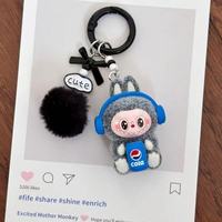 Porte-clés en peluche floquée, design écouteurs soda, oreilles d'animaux mignonnes pour breloque de sac et cadeau