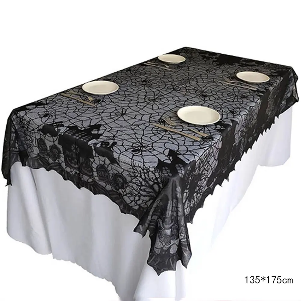 DAMAI Halloween Table Horror Decor Black Lace Spider Web Tablecloth Halloween Theme Party Decorations
