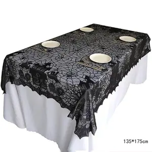 DAMAI שולחן ליל כל הקדושים אימה תפאורה שחור תחרה עכביש רשת מפת שולחן קישוטי מסיבת נושא ליל כל הקדושים