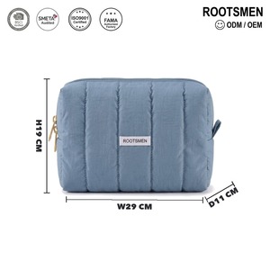Grande trousse de toilette matelassée bleu poussière 29 cm, pochette à cosmétiques rembourrée avec fermeture éclair large en coton poly T/C, logo personnalisé OEM, voyage - Product Image 5