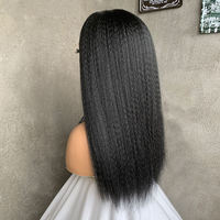 Perruque synthétique Yaki Kinky Straight de 20 pouces, volumineuse # Perruques en fibres résistantes à la chaleur pour femmes africaines, couleur noir naturel 1B