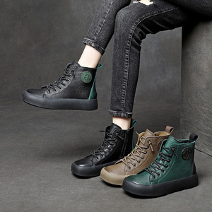 2022 printemps et automne nouveau pour Martin bottes Litchi Grain peau de vache couleur unie rétro bas fermeture éclair latérale Style ethnique bottine - Product Image 5