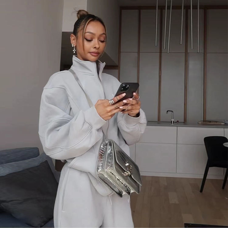 Custom Sweat Suit 2 Piece Zip Up Hoodie And Jogger Set Women Causal Sportswear Fleece 2 Piece Set Women Oversized Hoodie 