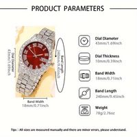 En Gros Montres Homme Luxe Hip Hop Bling Diamant Quartz avec Strass Iced Out, Coffret Cadeau Montre Quartz Collier Bracelet pour Homme