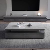 Ensemble Table Basse et Meuble TV en Dalles de Pierre, Style Minimaliste Moderne et Luxe Léger, Multifonctionnel pour Petits Appartements, Mobilier de Salon
