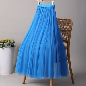 Jupe en tulle élégante taille haute à la mode coréenne, décontractée, en maille plissée, ligne assortie pour femmes pour la saison d'automne - Product Image 4