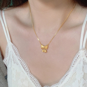 Elegant 18K Gold Bow & Lily of the Valley Necklace for Women | High End Design <b>Choker</b> Chain | Stainless Steel, Non-Fading - Product Image 4