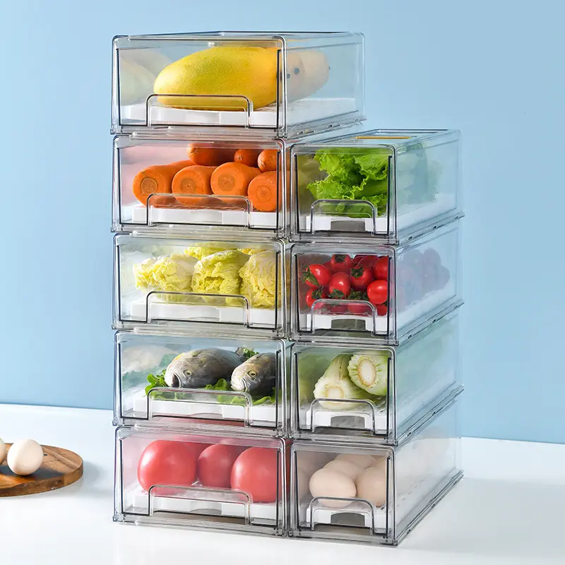 Transparentes Kitchen Storage Transparent Drawer Type Fridge Food Organizer Fresh-keeping Box With Lid