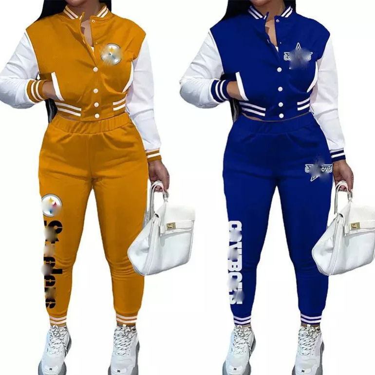 2024 New Fashion 49 Steeler America Football Hot Sale Custom Baseball Short Jacket Fashion Women Sporty Sets