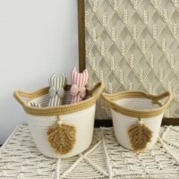Paniers de rangement en corde de coton à motif coloré Paniers tissés ronds durables écologiques Poignées Organisateurs durables Cadeau pour la maison