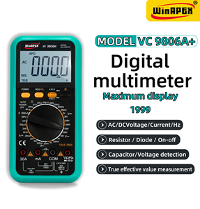 Multimètre numérique WinAPEX VC 9806A/07A True RMS 2000 points de mesure, mesure AC/DC V/A/Ω, capacité, fréquence, <span class=keywords><strong>HFE</strong></span>, diode, CAT III 1000V - Product Image 1