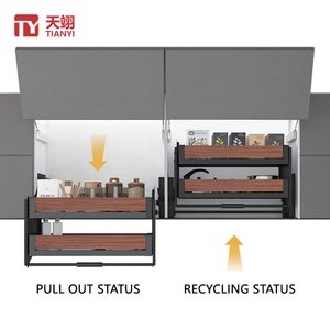 Modern <b>Walnut</b> Kitchen <b>Cabinet</b> Pull Down Shelf Two-Tier Soft Drop Lift Basket Elevator Organizer for Upper Wall <b>Cabinet</b> Storage - Product Image 3