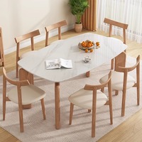 Table à manger GEDO Cream Wind Rock Board, style moderne et simple, en bois de frêne massif, carrée, de style nordique, pour 4 personnes