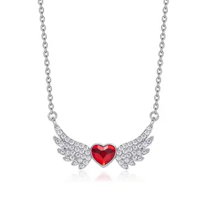 Toptan jewerly kalıp moda-Kadınlar özelleştirmek 925 takı moda aşk kalp peri melek kanatları kolye gümüş 2021 kristaller ile