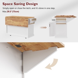 M Modern <strong>Kitchen</strong> <strong>Island</strong> with Power Outlet Rolling Cart <strong>on</strong> <strong>Wheels</strong> with Drop Leaf 5 Open Side Racks 3 Drawers MDF Easy to Clean - Product Image 3