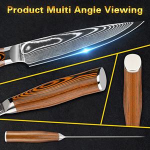 10% de descuento con logotipo personalizado, amarilla mango de madera, cuchillos para carne de <span class=keywords><strong>Damasco</strong></span> de 5 pulgadas, juego de cuchillos para carne martillada para AMZ - Product Image 3